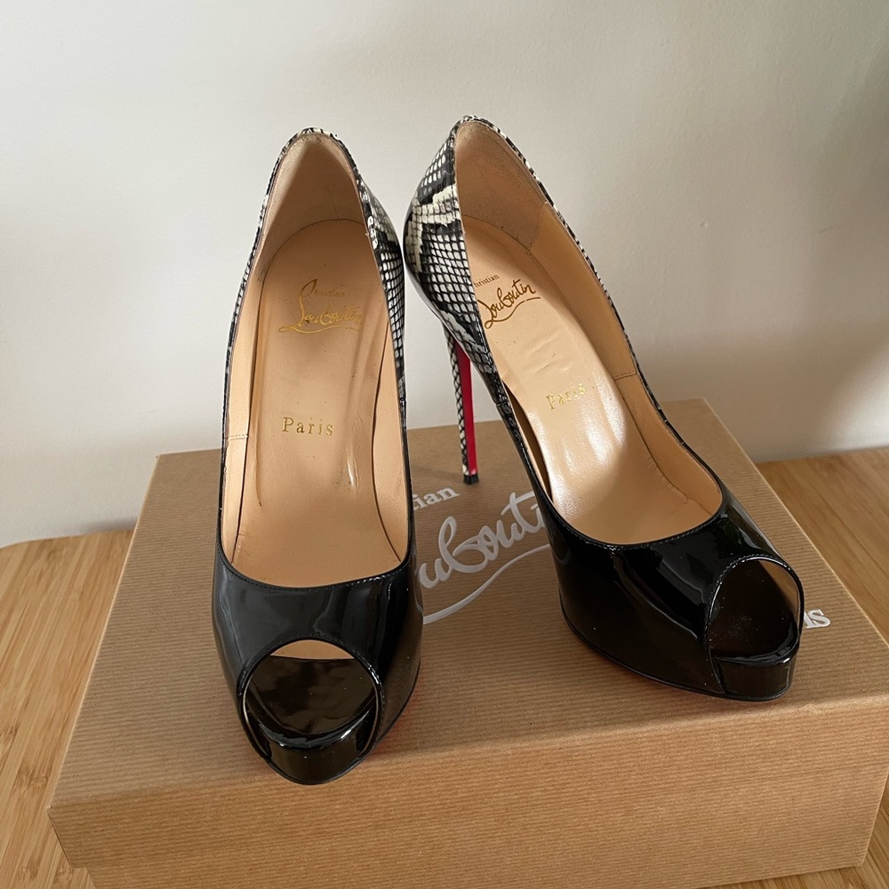 Christian Louboutin Black and White Peep Toe Heels